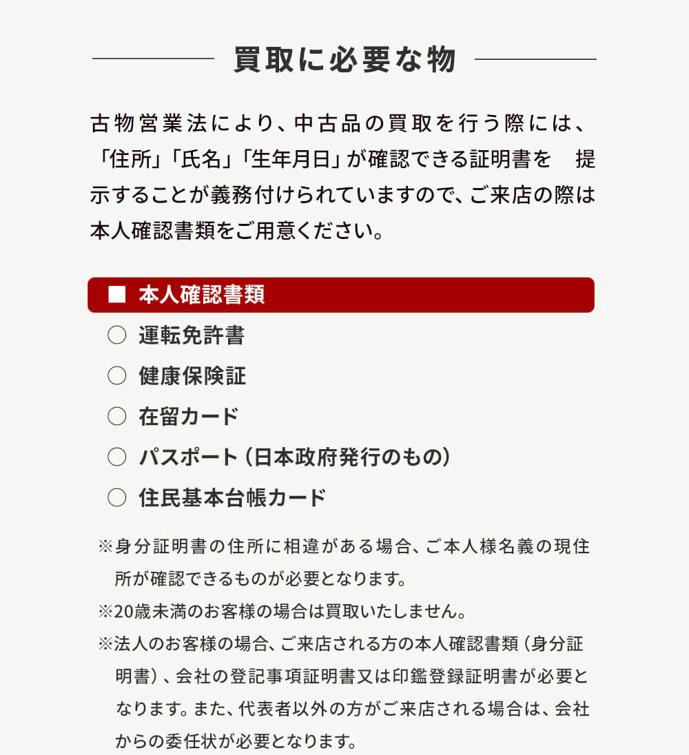 買取に必要な書類について